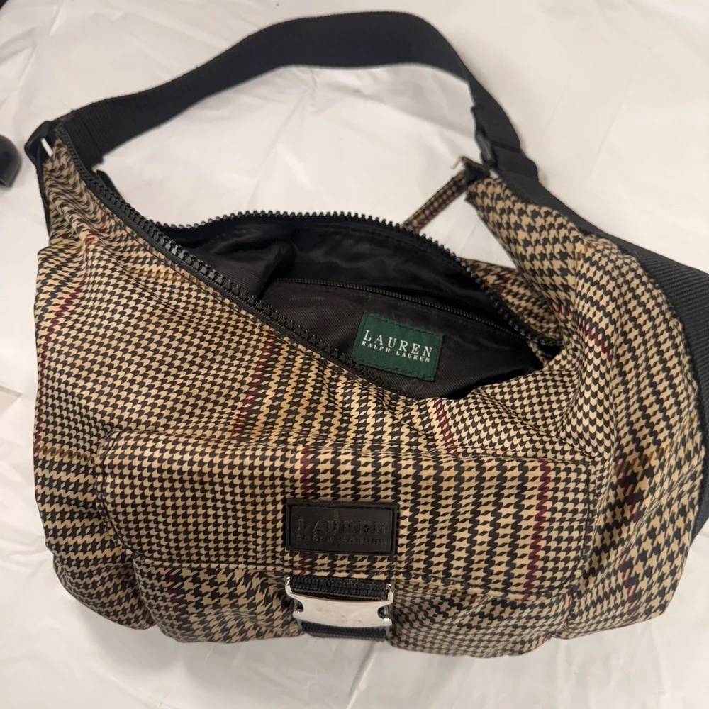 Ralph Lauren Houndstooth Hobo Shoulder Bag